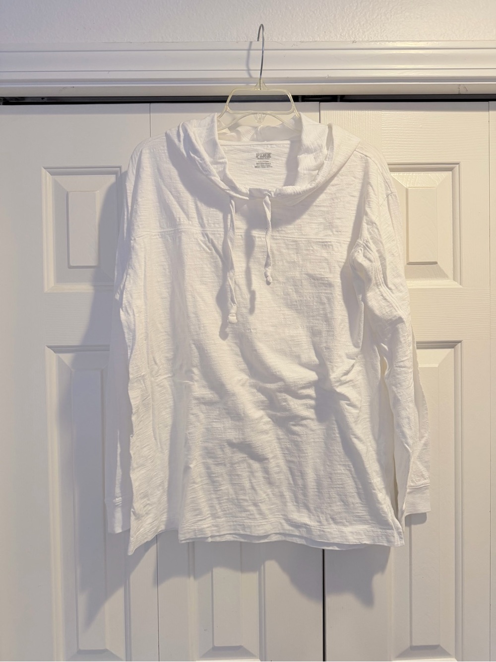 Victoria’s Secret PINK White Slub Knit Long Sleeve Hoodie Shirt Size L #0159